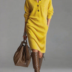 Helena Ribbed Midi Dress in Yellow