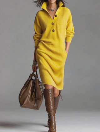 Helena Ribbed Midi Dress in Yellow