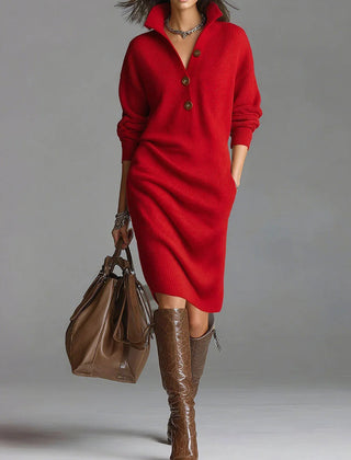 Helena Ribbed Midi Dress in Red
