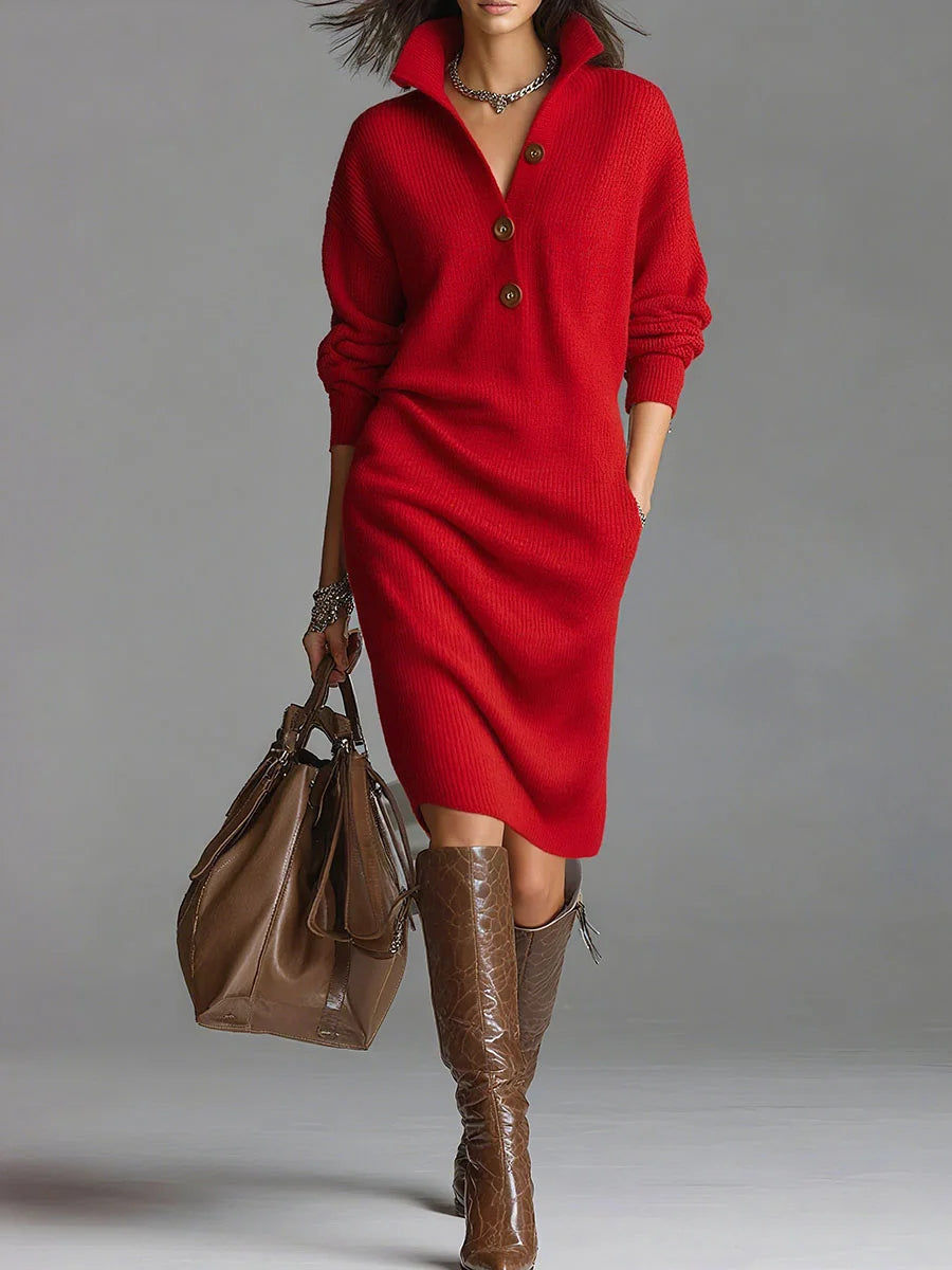 Helena Ribbed Midi Dress in Red