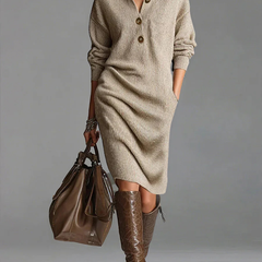 Helena Ribbed Midi Dress in Khaki
