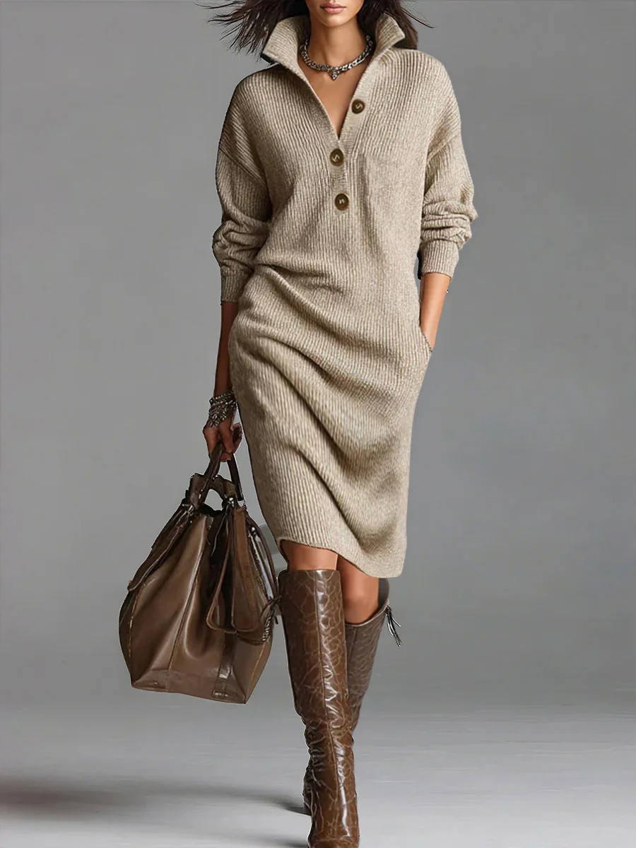 Helena Ribbed Midi Dress in Khaki