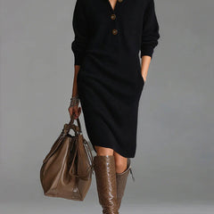 Helena Ribbed Midi Dress in Black
