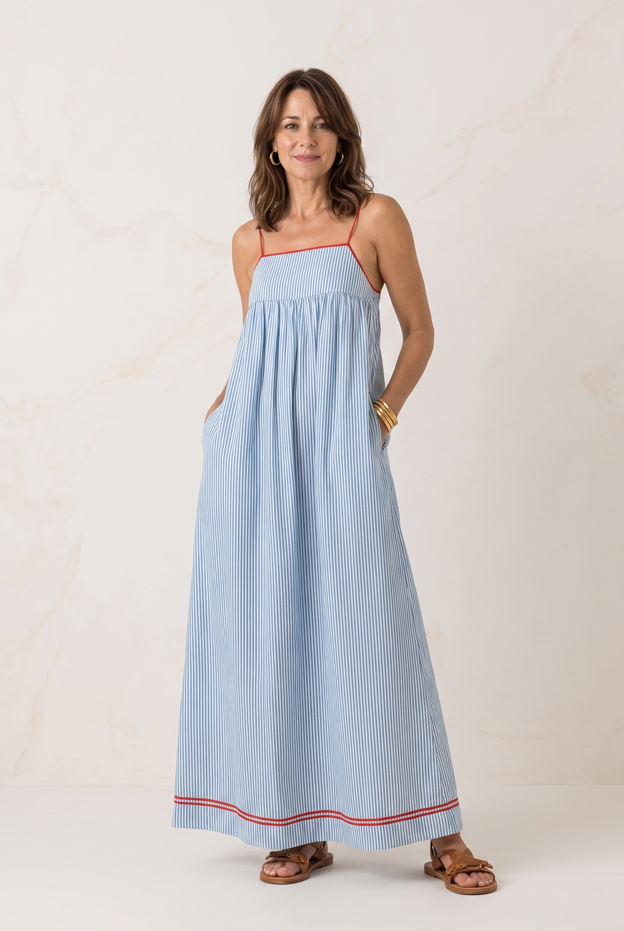Striped Contrast Trim Maxi Dress
