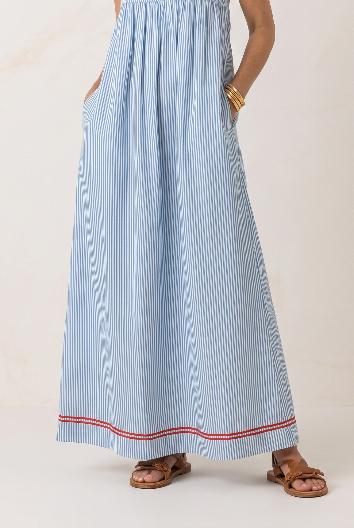 Striped Contrast Trim Maxi Dress