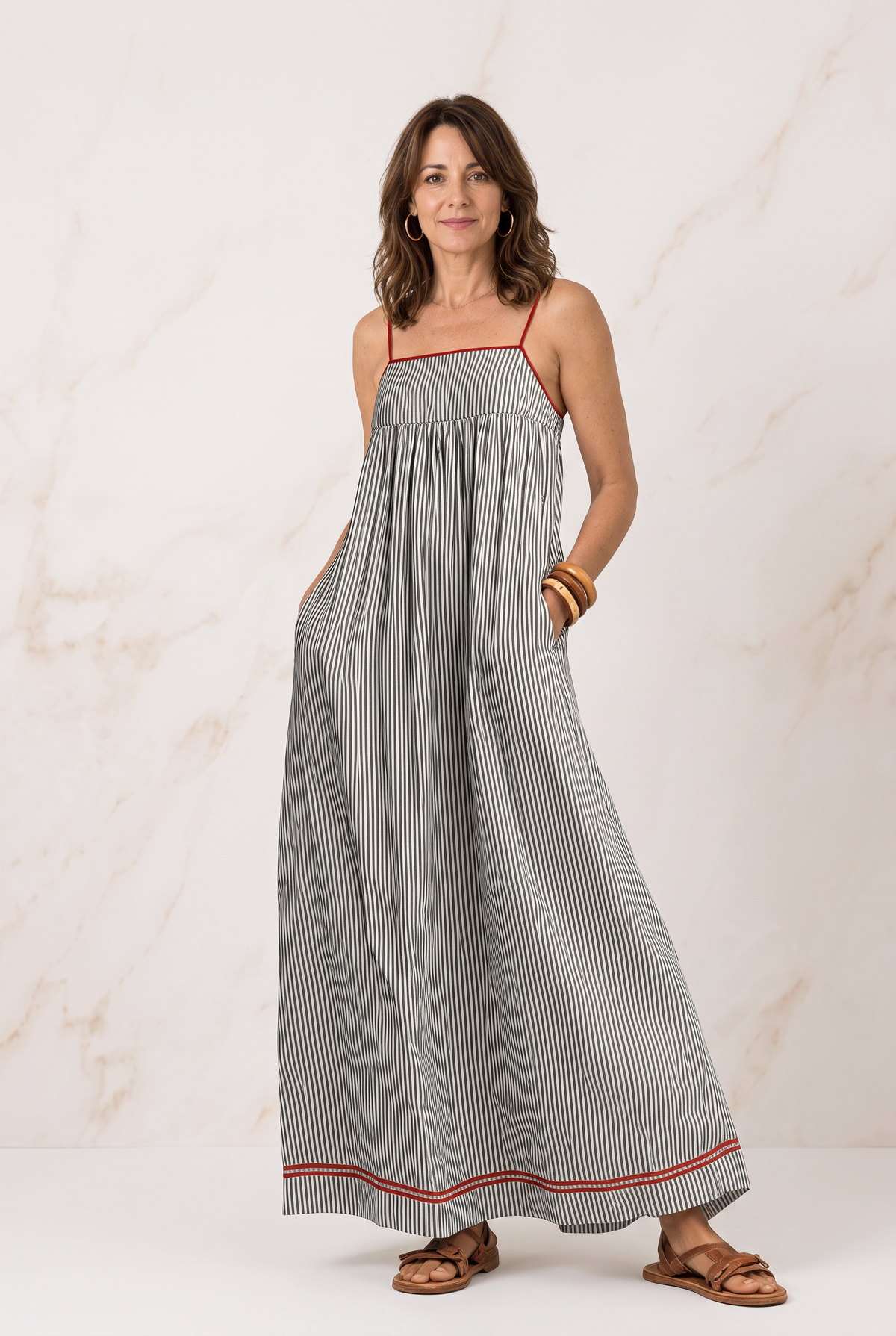 Striped Contrast Trim Maxi Dress