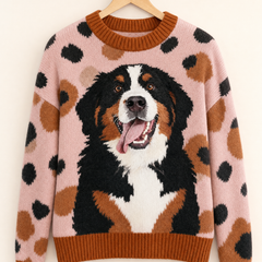 Bonnie Bernese mountain dog jumper in Pink on a wooden hanger