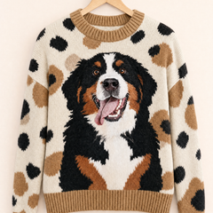 Bonnie Bernese mountain dog jumper in Cream on a wooden hanger