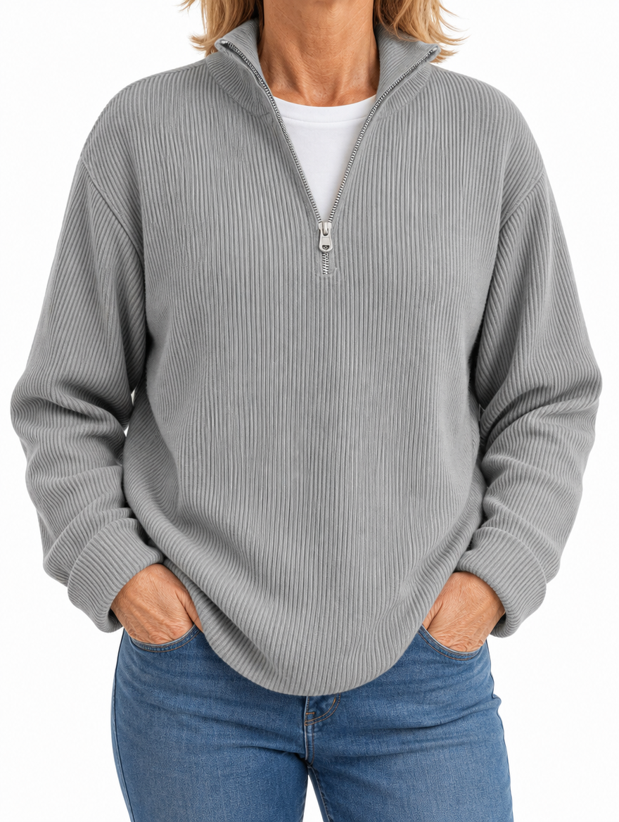 Edith half zip funnel neck jumper in Grey