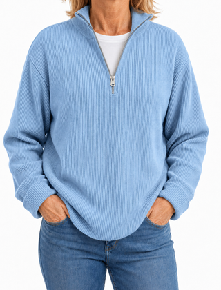 Edith half zip funnel neck jumper in Sky Blue