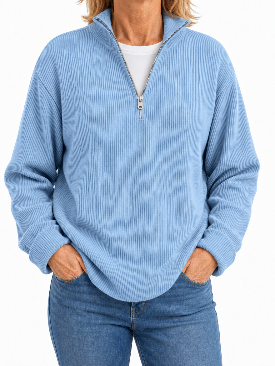 Edith half zip funnel neck jumper in Sky Blue
