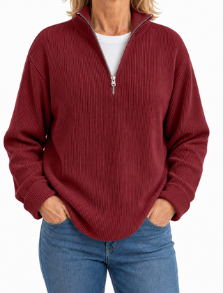 Edith half zip funnel neck jumper in Wine