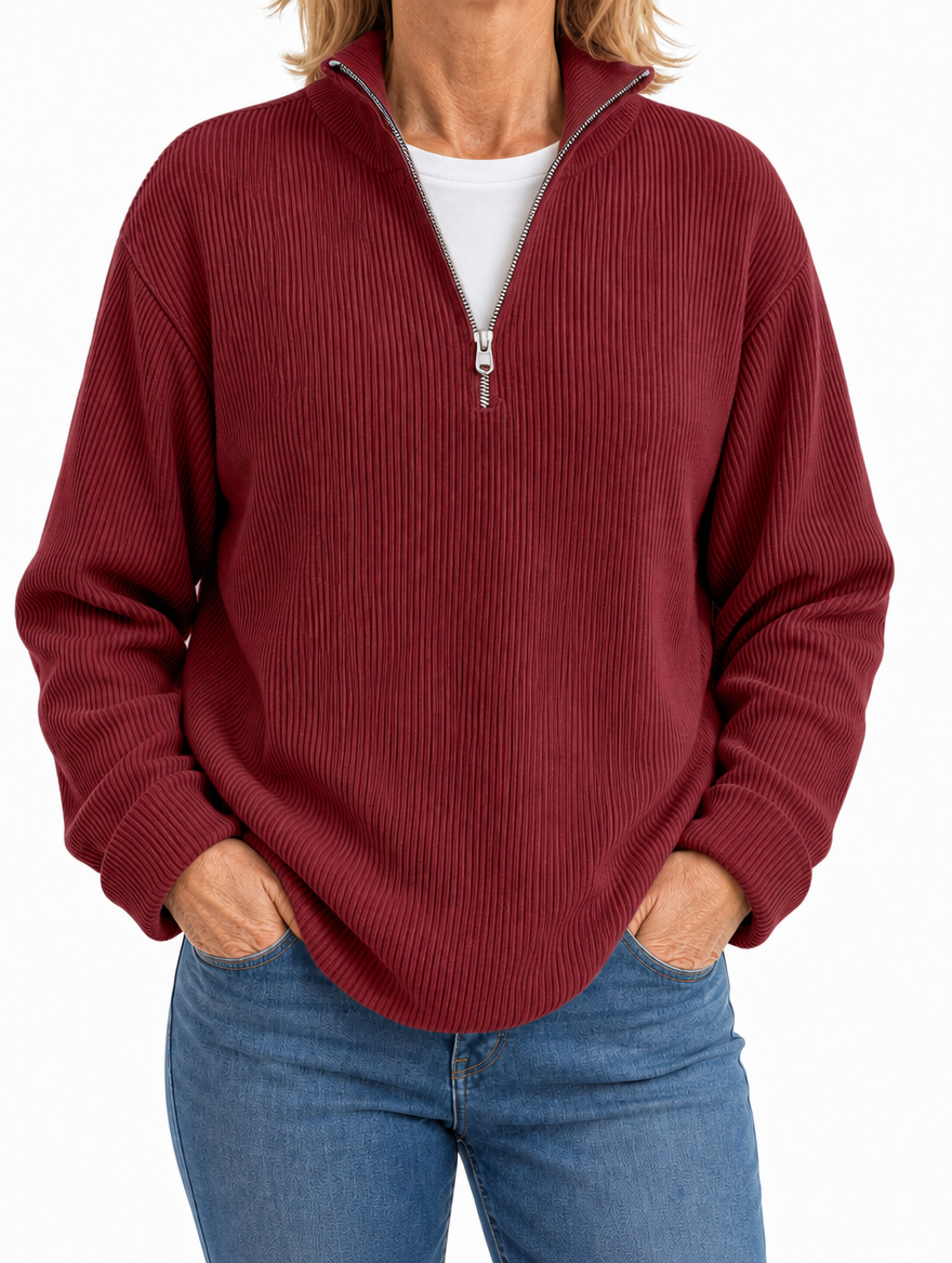 Edith half zip funnel neck jumper in Wine