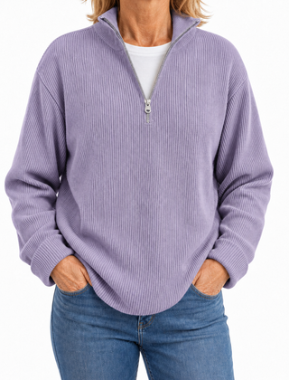 Edith half zip funnel neck jumper in Lilac