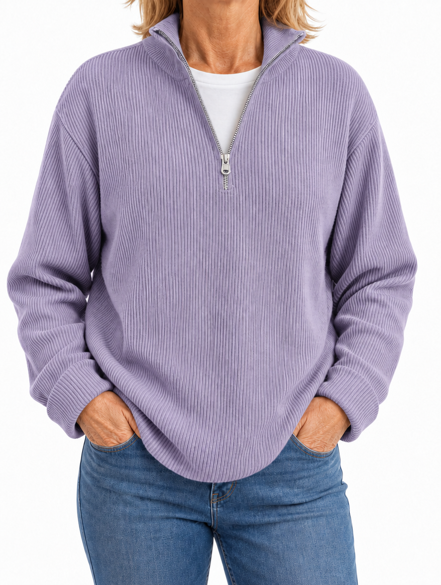 Edith half zip funnel neck jumper in Lilac