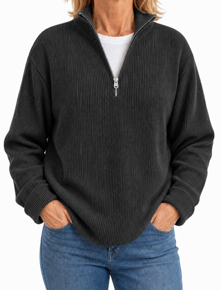 Edith half zip funnel neck jumper in Charcoal
