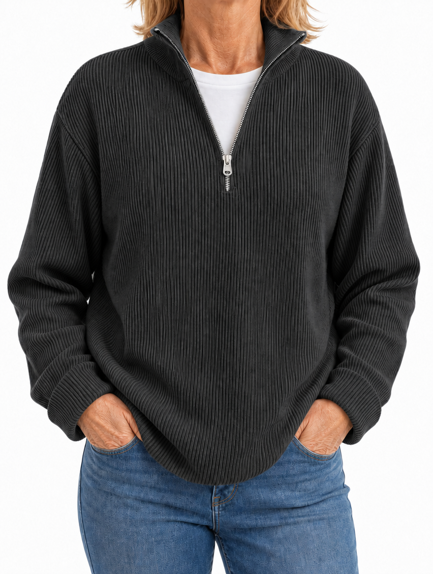 Edith half zip funnel neck jumper in Charcoal