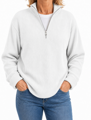 Edith half zip funnel neck jumper in White