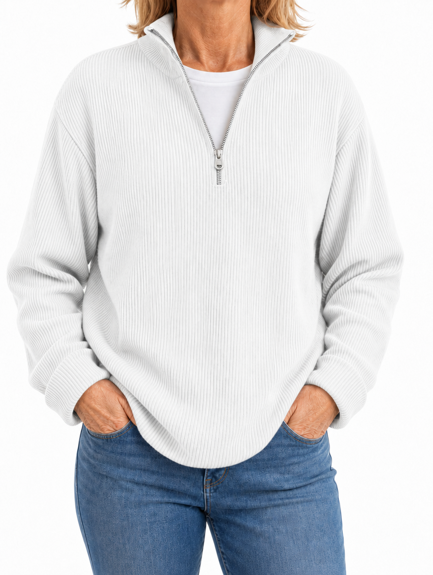 Edith half zip funnel neck jumper in White