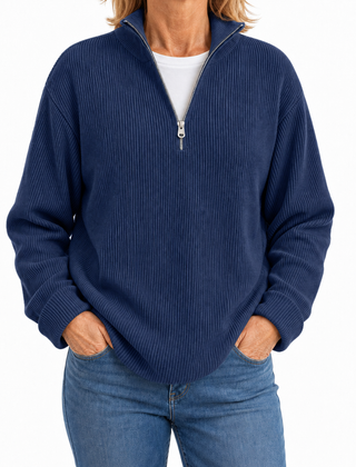 Edith half zip funnel neck jumper in Navy