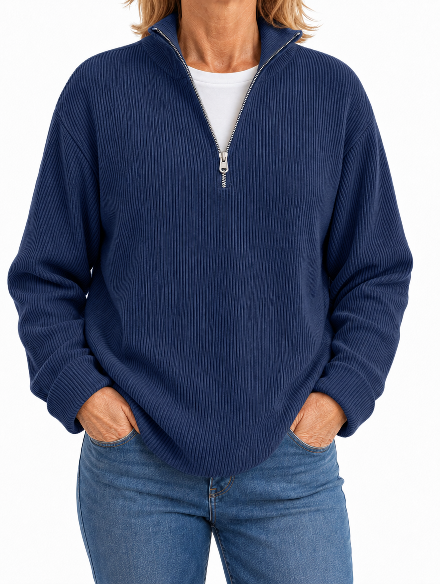 Edith half zip funnel neck jumper in Navy