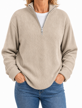Edith half zip funnel neck jumper in Oatmeal
