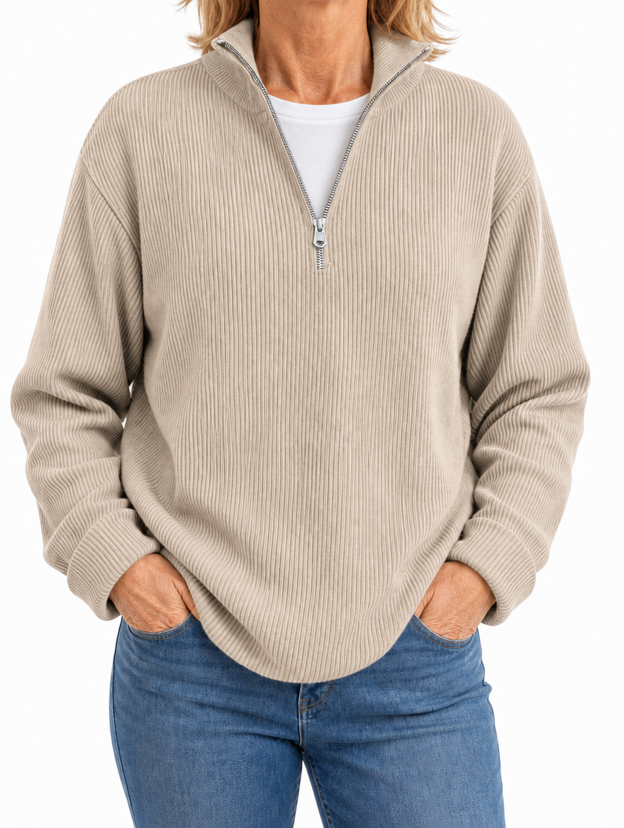 Edith half zip funnel neck jumper in Oatmeal