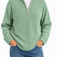 Edith half zip funnel neck jumper in Sage