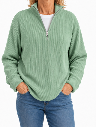 Edith half zip funnel neck jumper in Sage
