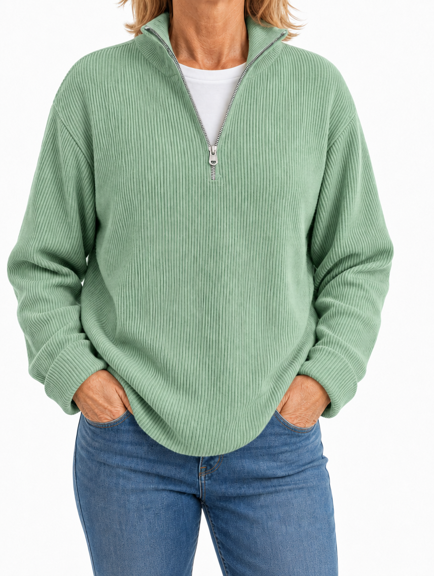 Edith half zip funnel neck jumper in Sage