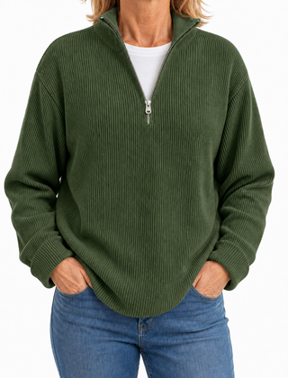 Edith half zip funnel neck jumper in Olive