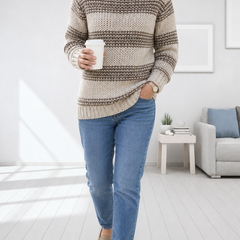 Josie chunky striped knit jumper in Oatmeal