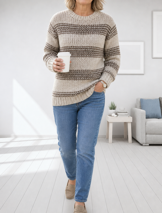 Josie chunky striped knit jumper in Oatmeal