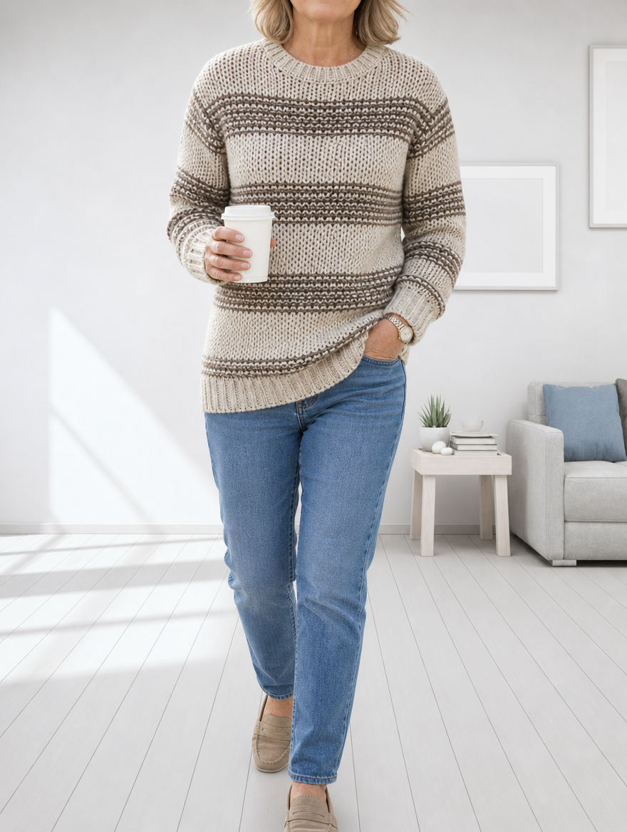 Josie chunky striped knit jumper in Oatmeal
