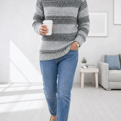 Josie chunky striped knit jumper in Grey