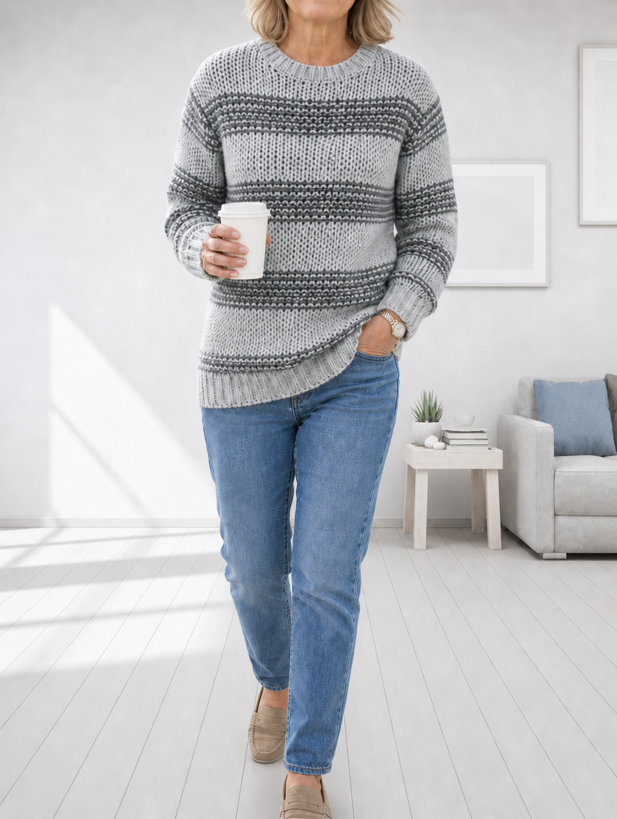 Josie chunky striped knit jumper in Grey