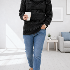 Josie chunky striped knit jumper in Black