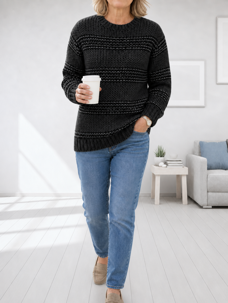 Josie chunky striped knit jumper in Black