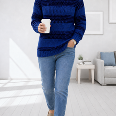 Josie chunky striped knit jumper in Royal Blue