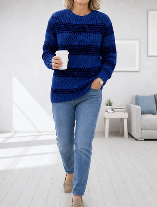 Josie chunky striped knit jumper in Royal Blue