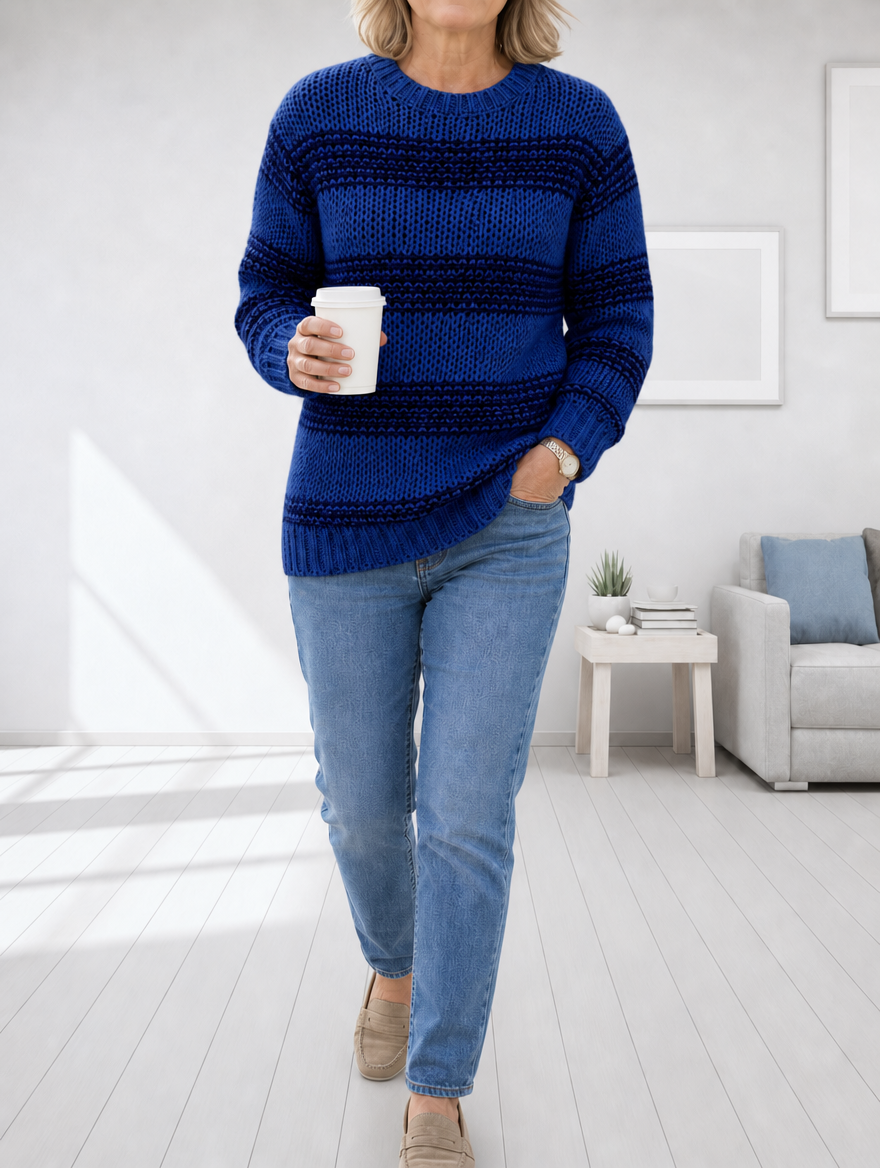 Josie chunky striped knit jumper in Royal Blue