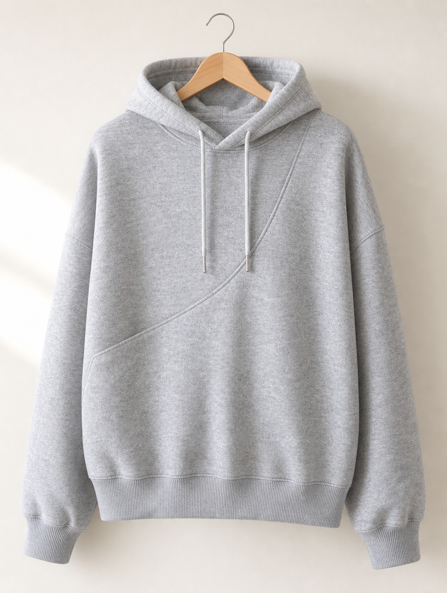 Tilly Pet Pocket Fleece Hoodie in Light Grey on a hanger, Abbey Lane