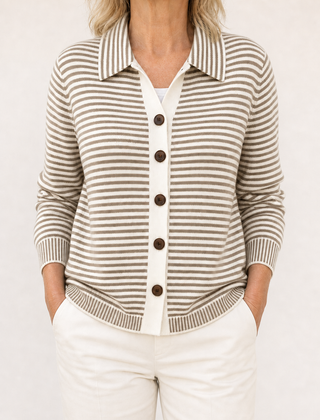 Lesley striped cardigan in Taupe