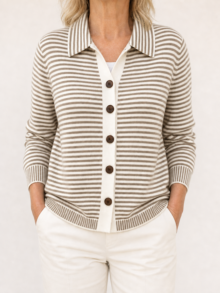 Lesley striped cardigan in Taupe
