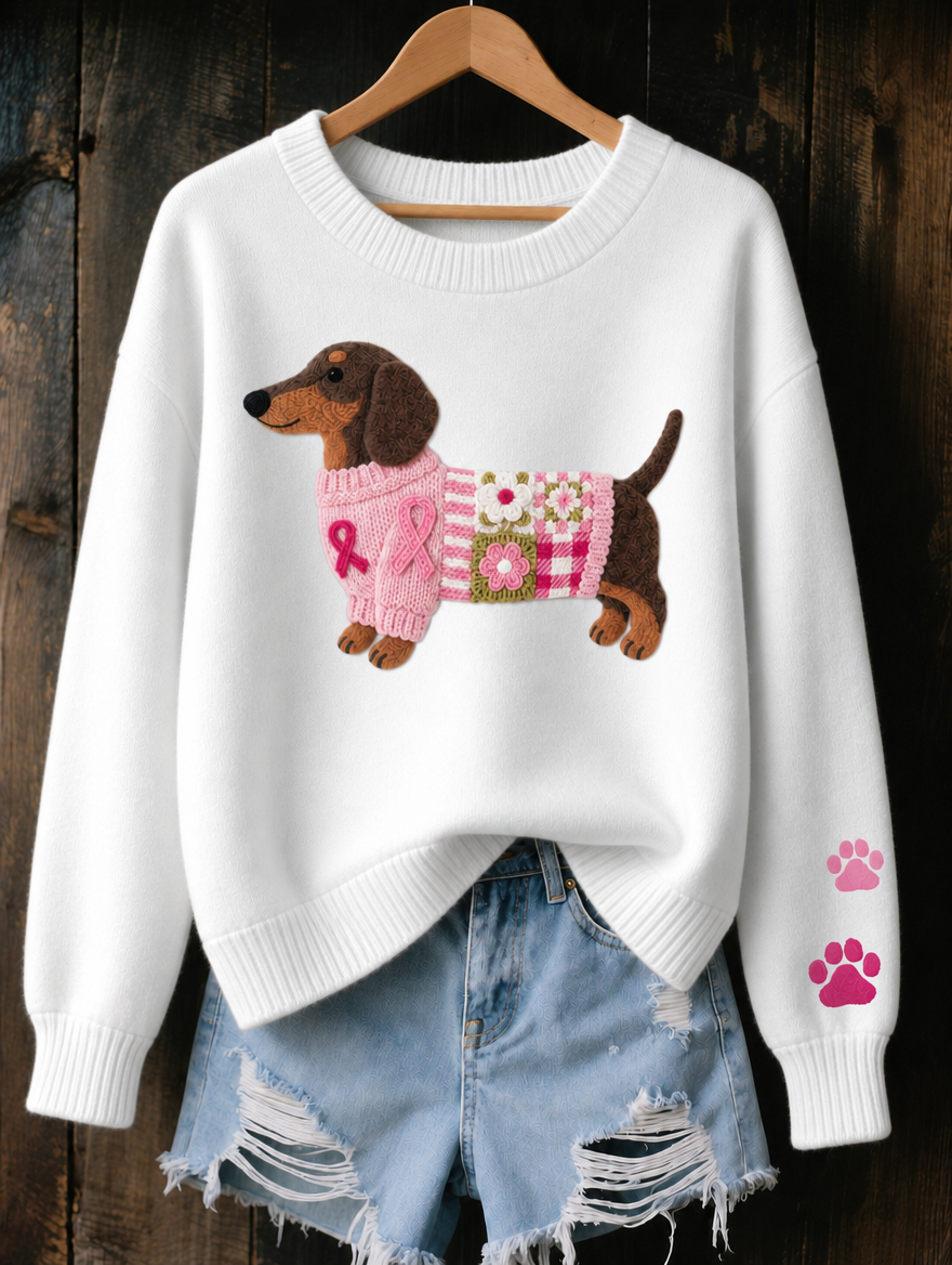Dotty Dachshund Print Jumper in White