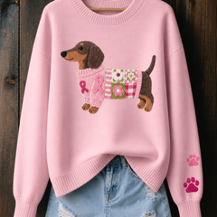 Dotty Dachshund Print Jumper in Light Pink
