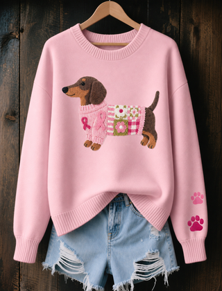 Dotty Dachshund Print Jumper in Light Pink