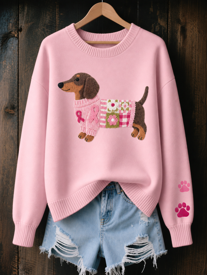 Dotty Dachshund Print Jumper in Light Pink