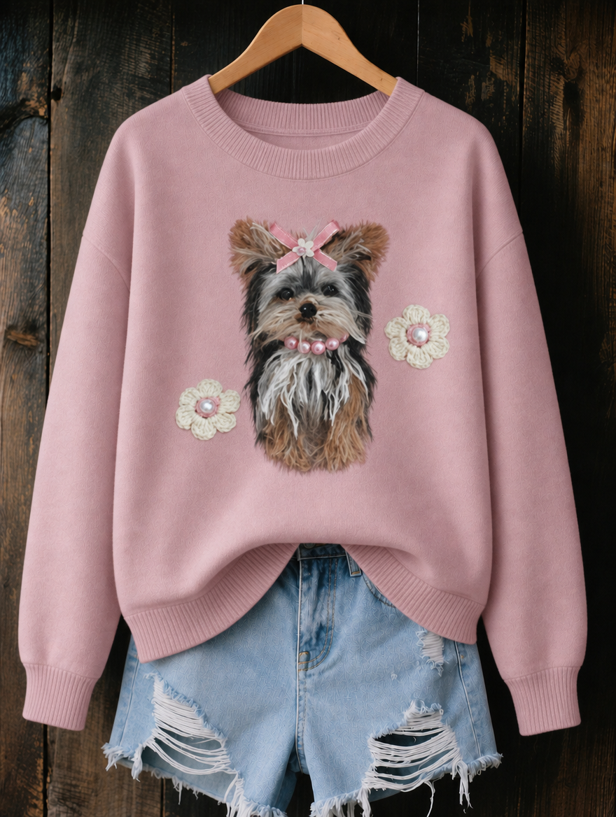 Rosie Yorkie Print Jumper in Dusty Pink