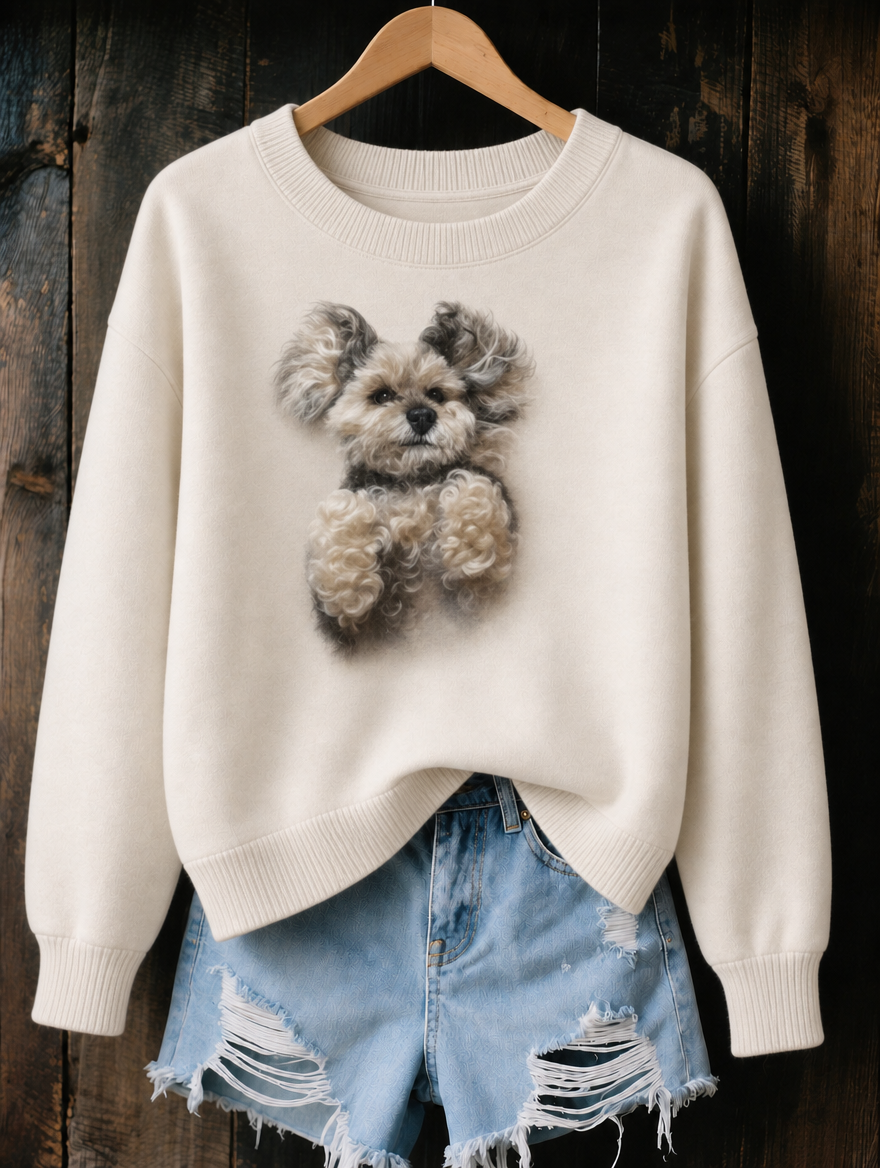 Yvonne Yorkie Print Jumper in Oatmeal